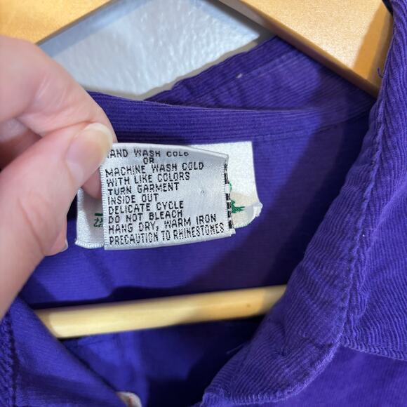 Whimsical Dragonfly Embroidered Button Down Purple Cotton Shirt | Bright Winter - Picture 6 of 9